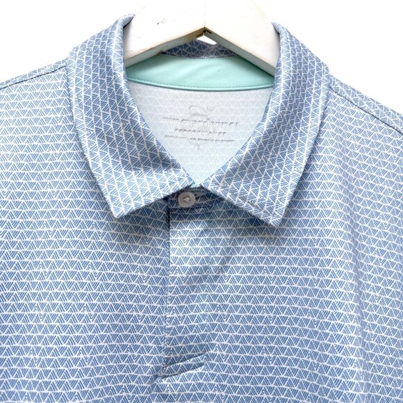 VINEYARD VINES Mens Polo Shirt Large Light Blue Print Performance Golf Preppy - Picture 2 of 9